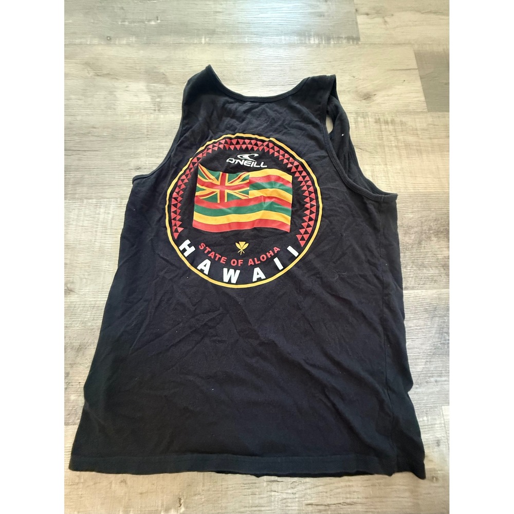 O'Neill Hawaii State of Aloha Tank Top Mens Large Black Surf Beach Graphic